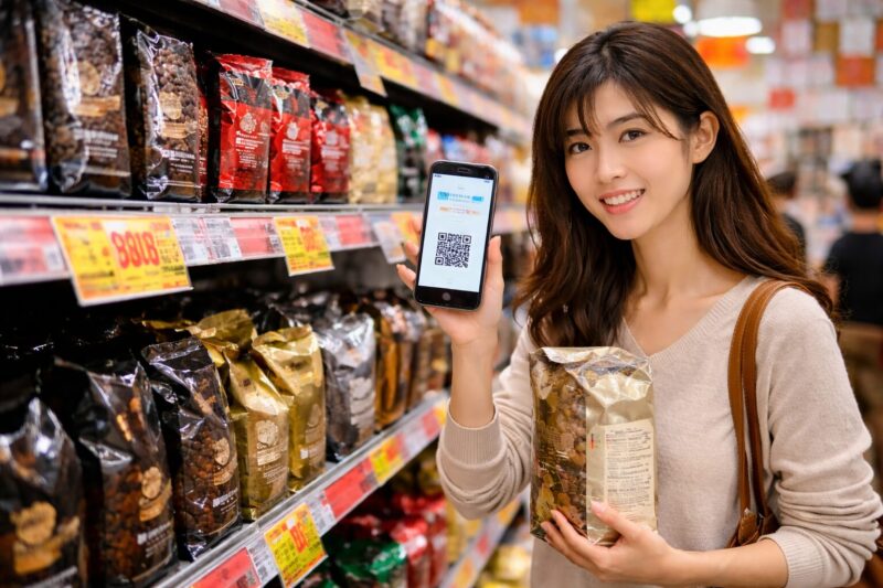 ドンキホーテでmajicaアプリを使いコーヒー豆をお得に購入する日本人女性